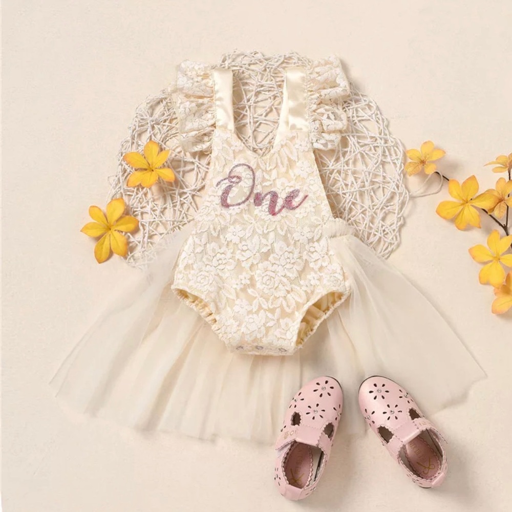 Baby Girls First Birthday Tulle Onsie Jumpsuit